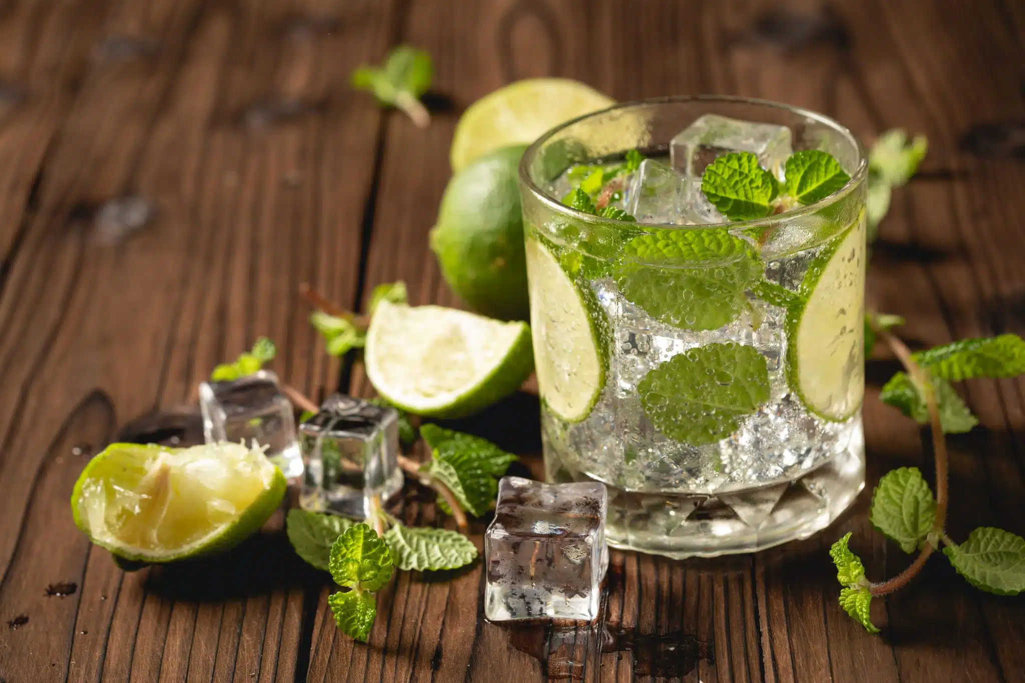 Mojito Cocktail On Wooden Table Scaled