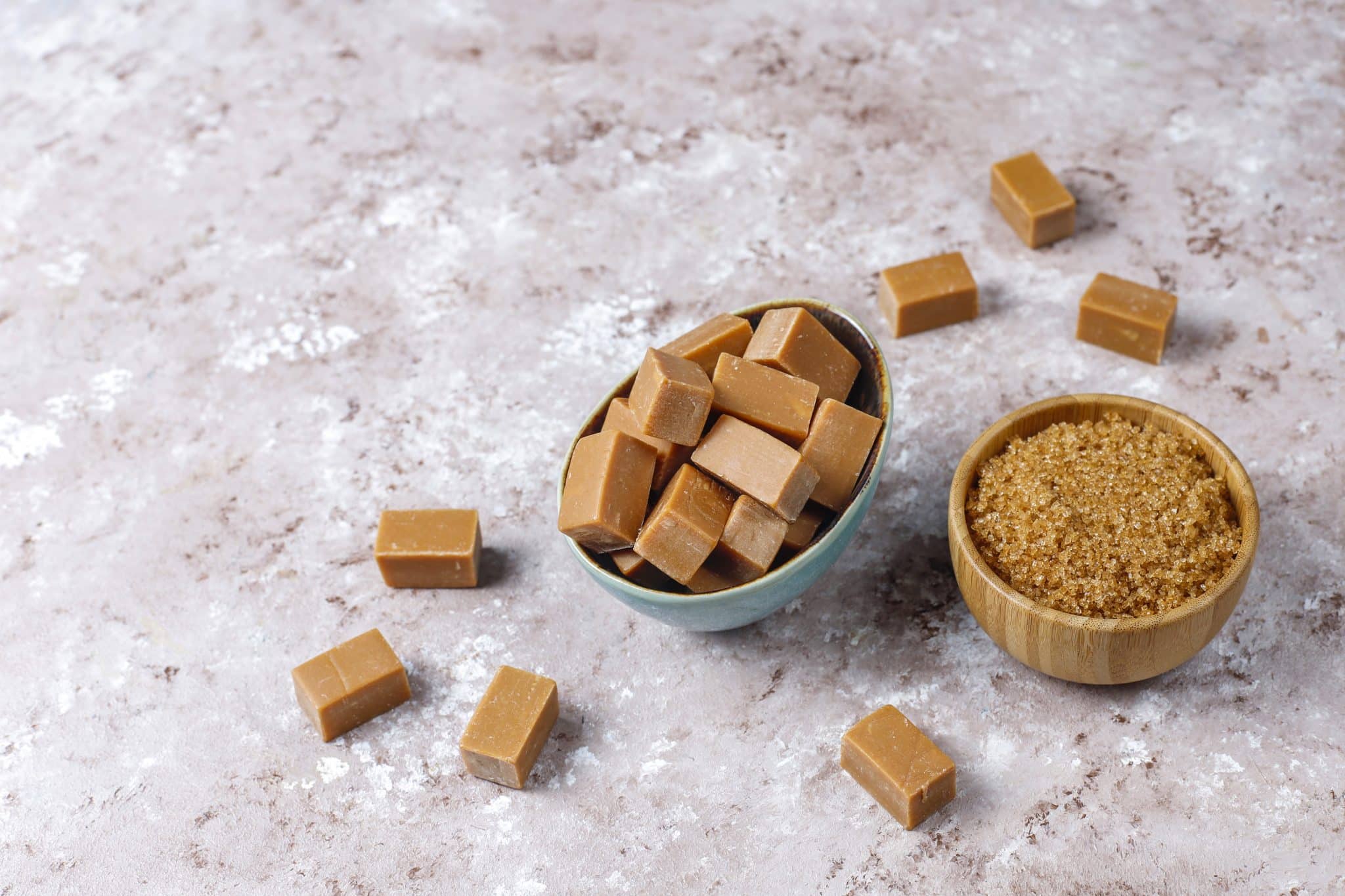 Tasty Salty Caramel Fudge Candies With Sea Salt Top View 2 Scaled