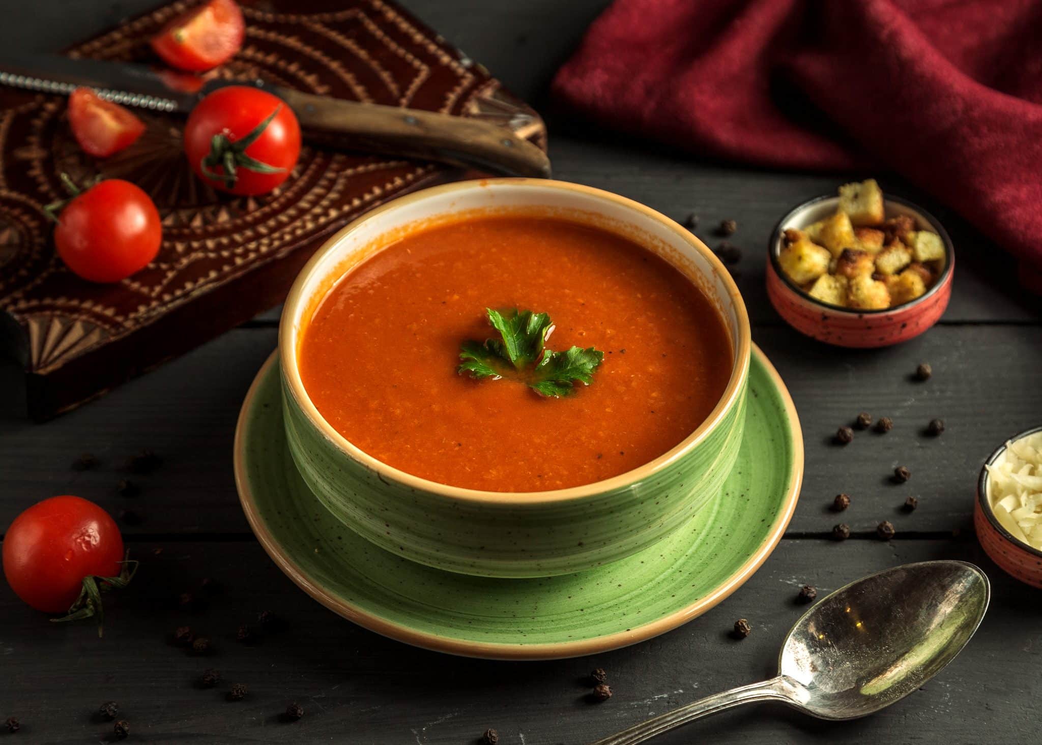 Tomato Soup With Green Table Scaled